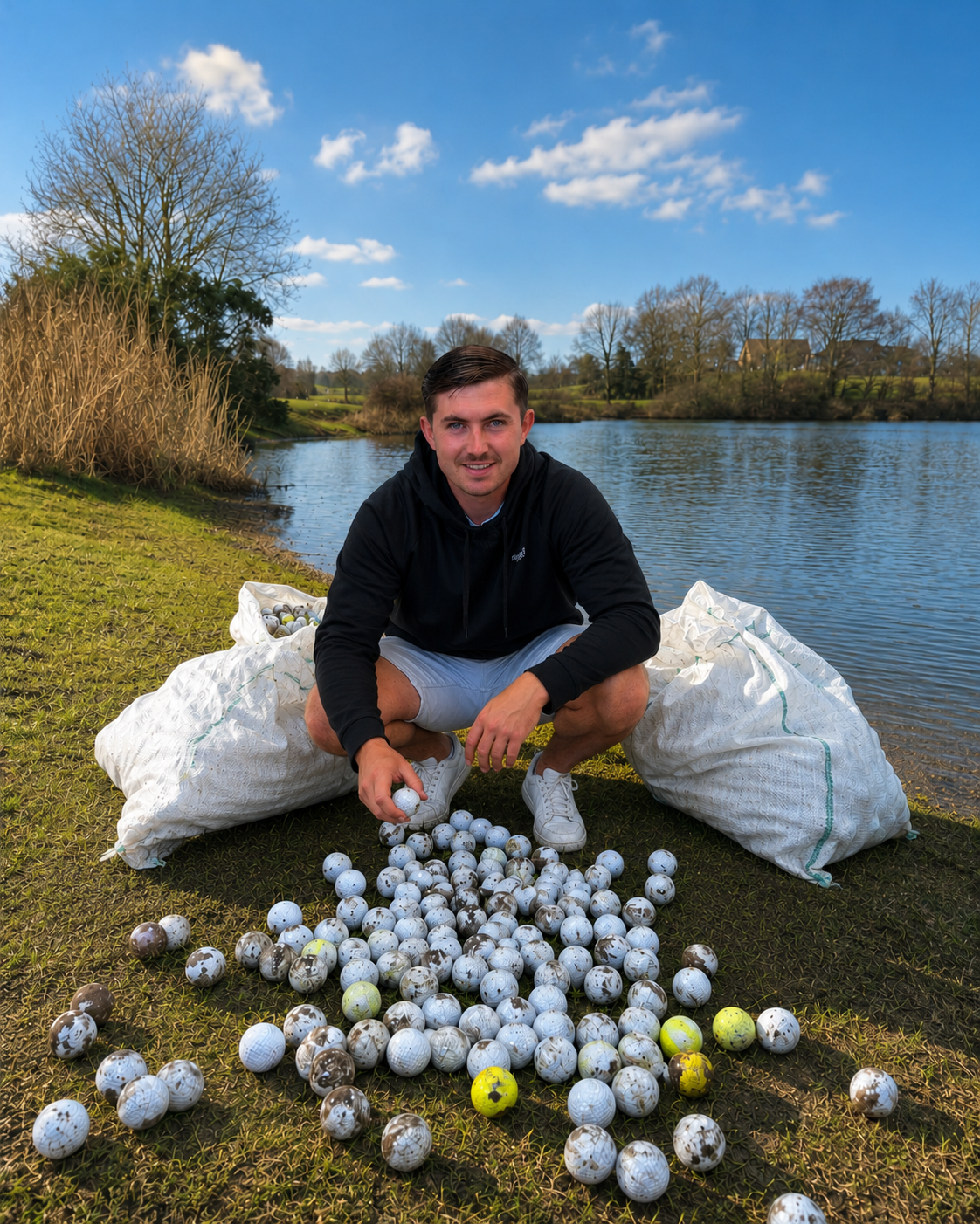 Thousands of recovered golf balls collected from a course water hazard